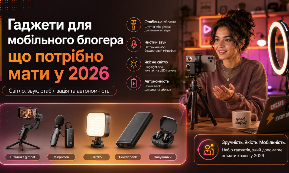 Гаджети для мобільного блогера: що потрібно мати у 2026