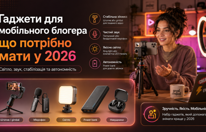 Гаджети для мобільного блогера: що потрібно мати у 2026